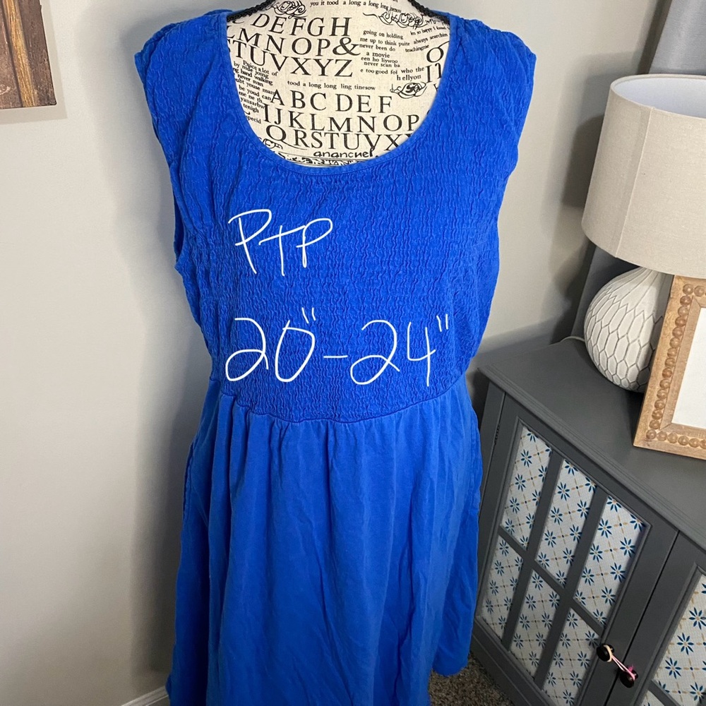 770 coldwater creek smocked Elegant Blue Sleeveless Dress with pockets - Picture 8 of 10